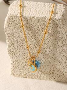 1件陶瓷贝壳大象吊坠项链，配油滴心形锁扣设计，适合女性日常佩戴 - 彩色 - 查看 6