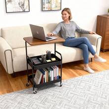 Office Tables Computer Workstations Rolling Cart 3-Tier Metal Utility Cart, 3-Tier Printer Stand With Wheels, Rolling Storage Cart With Lockable Wheels, Kitchen, Office, Bedroom, Living Room - màu đen - Xem 3