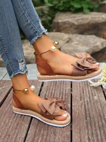 Bow Flower Decor Women's Slip-On Beach Sandals, Sweet Fairy Style, Versatile, Non-Slip Soft Sole, Summer - Brown - View 7