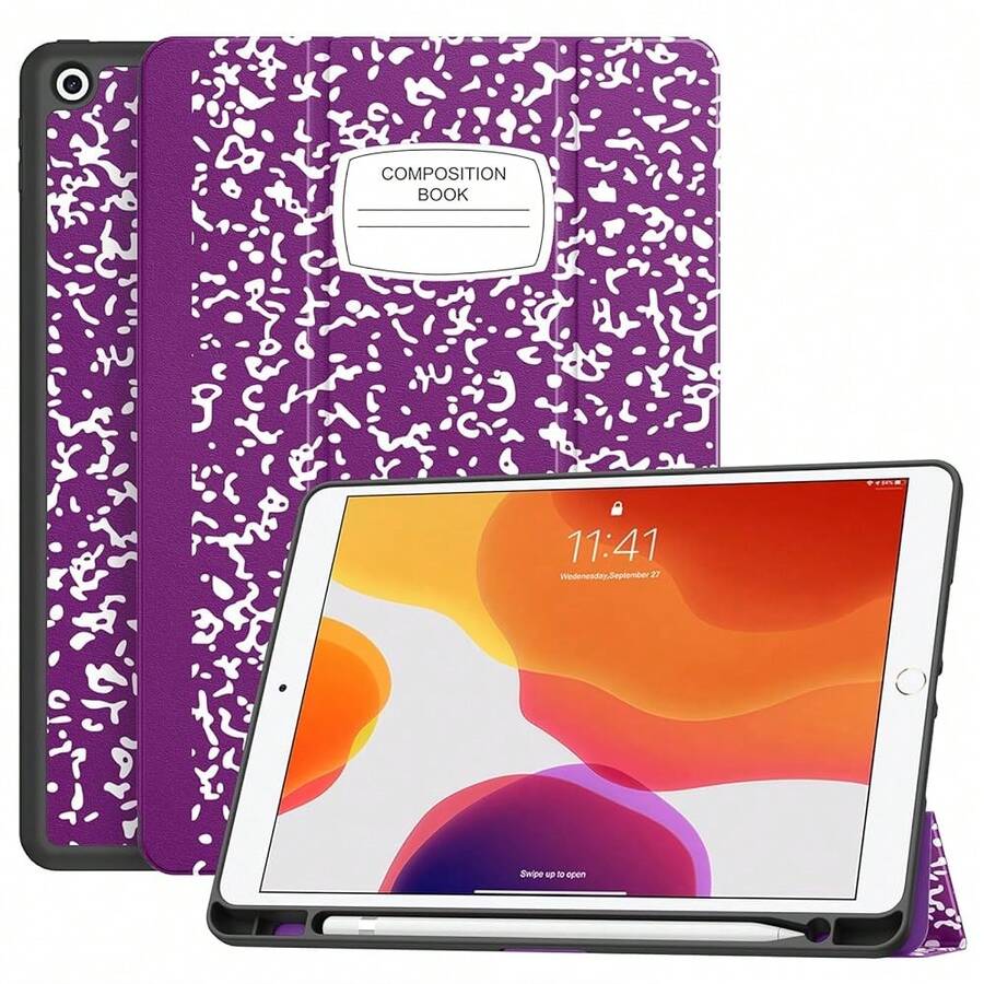 Case For IPad 9th Generation 2021/8th Gen 2020/7th Gen 2019 With Pencil Holder - Premium Shockproof Case With Soft TPU Back Cover & Auto Sleep/Wake For IPad 10.2 Inch, B-Book Violet,B-BookViolet - B-bookViolet - View 1