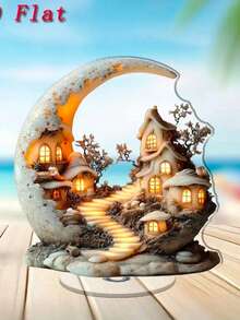 1 Stück Bohemian Stil Acryl 2D flaches Weihnachts-Mond-Haus Tischdekoration, vielseitige Mondlicht-Dorfszene Figur, geeignet für Zuhause, Büro, Veranda, Raumdekoration, perfektes Weihnachtsgeschenk - Verschiedenfarbig - Übersicht 15