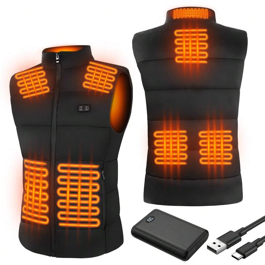 Electric Heated Vest - With 8-Zone Heating, Heater Jacket, -45°C To +65°C Smart Temperature Control, Lightweight Heating Jacket For Men Women - Ideal For Extreme Cold Weather, Christmas Gift,Outdoor Skiing Cycling Hunting Motorcycle Thermal Vest Black(Hand Washable,Standalone/ Use) - màu đen - Xem 1