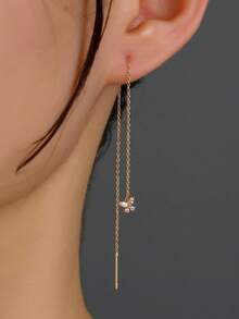 Tkool 1 Cặp bông tai xỏ tua rua đính đá Cubic Zirconia hình bướm dành cho nữ - Vàng - Xem 3