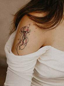 1张情人节临时纹身贴纸，Y2K风格彩色星光水母图案，防水、防汗、可水洗、不反光，手臂和肩膀仿真纹身，适合时尚人士，可持续3-5天 - 彩色 - 查看 3