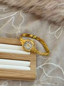 1pc Women's Gold Square Bracelet Watch, Roman Numeral Scale, Suitable For Daily Wear, Also Can Be Birthday/Graduation/Party Gift - Gold - View 6