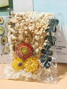 Kit de material mixto de flor preservada, cielo estrellado y flor seca, marco de foto manual DIY con instrucciones, abanico redondo relleno de flores frescas y secas, kit de material de flor preservada DIY, pegatina de marco de foto DIY - Multicolor - Ver 6