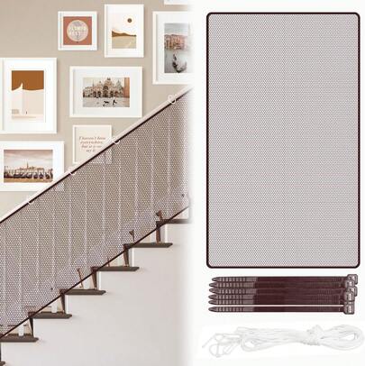 Red de  para Escaleras de 3 m x 80 cm Red Malla de  de Niños Mascota, Red Anticaída Protectora de Cachorros Valla Malla Segura Protección, Cuerda para Balcón Ventana Escalera(Negro)