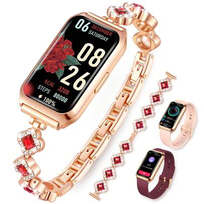 1.47-Inch Gorgeous Smartwatch For Women, With Wireless Call And Message Notifications, Weather Forecast, Music Control, Menstrual Cycle Monitoring, Calorie Counting, Pedometer, IPX8(10M) Waterproof, Multiple Sports Modes, For Android, And Comes With Two Silicone Straps. A Great Christmas Or Valentine's Day Gift.