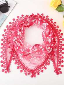 1 pieza Bufanda de encaje con estampado floral de unicolor a la moda con flecos, adecuada para uso diario - Multicolor - Ver 9