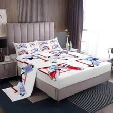 Juego de sábanas de juego de Ice Puck para niños de hockey sobre hielo, juego de sábanas de estilo de tinta con bolsillo profundo, sábana bajera de color negro, decoración de sala de juegos, 3 piezas(default) - Multicolor - Ver 2