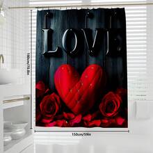 1pc/3pcs/4pcs Valentine's Day LOVE Rose Flower Heart Multifunctional Bathroom Decor Shower Curtain Set, Free 12 Hooks Included, Elegant Holiday Atmosphere, Bathroom Mat, U-Shaped Toilet Mat And Round Toilet Mat, Suitable For All Scenarios Bathroom Set - Multicolor - View 13