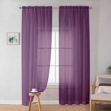 OWENIE Plum Sheer Curtains, Sheer Curtains 84 Inches Long 2 Panels Set, Rod Pocket Voile Fimly Sheer Drapes For Living Room Bedroom, 2pcs, Plum, Each 42\ W X 84\ L,42inchWx84inchL(Packof2),Plum - Plum - 查看 3