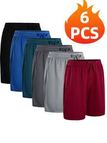 6PCS  Men's Athletic Performance Shorts ,Men's Sports Shorts, Basketball Shorts, Running, Fitness, Hiking, Quick Drying Fabric, Breathable And Comfortable - 黑色+深灰+淺灰+寶藍+藍綠+酒紅 - 查看 1