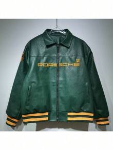 Unisex Vintage Engineer Jacket | Track-Inspired Leather W/ Micro-Badge Embroidery Heritage Racing Patina - Retro Motorsport Core - 綠色 - 查看 2