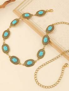 1件波西米亚风百搭高端小众复古镂空绿松石腰链，适合日常通勤、海滩度假、派对聚会、节日送礼等场合。