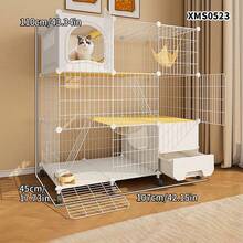 Casa para gatos con caja de arena tipo cajón, villa para gatos de uso doméstico con inodoro, jaula para mascotas pequeñas, fácil instalación y desmontable - tipo de ensamblaje - Ver 3