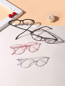 1 Set de 4 piezas Gafas con montura geométrica de estilo universitario que bloquean la luz azul, adecuadas para lectura diaria y combinación con atuendos escolares, para adolescentes de 12 a 16 años - Multicolor - Ver 4