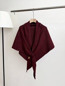 1pc Women's Solid Color Triangular Wool Blend Loose Knit Shawl, Elegant Style, Suitable For Outdoor Travel In Autumn/Winter And Snowy Season