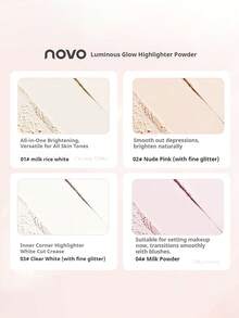 NOVO Matte Highlighter Powder Compact, Face Brightening, Tear Trough Defining, Natural Finish, Lightweight, Long-Lasting, Suitable For Daily Use, Beginners, Cost-Effective, Students, Outdoor Travel, Autumn/Winter Makeup - 01# Milk Rice White - View 6