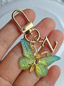 1个可爱闪亮蝴蝶及A-Z字母钥匙扣，树脂绿色时尚蝴蝶字母钥匙圈，女士日常佩戴礼物蝴蝶吊坠钥匙扣 - 綠色 - 查看 29