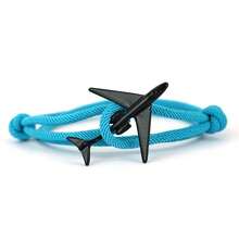 سوار يدوي مزدوج الطبقات من الحبل أسود بشكل طائرة للرجال، سوار معصم للرجال كإكسسوار