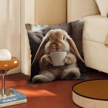 MEMNUN 1 件装饰性活力垂耳兔枕套 - 现代风格，可机洗，带拉链封口的装饰性靠垫套，适用于家庭沙发长沙发 - 单面印花 17.7 英寸 X 17.7 英寸（不含内衬）