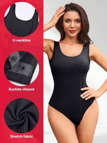 Nebility Women's Short-Sleeved Bodysuit, Black, T-Shirt Bodysuit, Basic Style, Sporty And Casual For Outings - màu đen - Xem 3