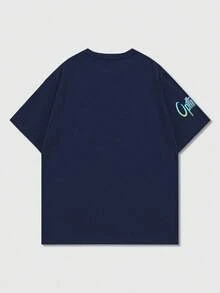 K-GLORY Men's Casual Versatile Simple Graphic Print Short Sleeve T-Shirt - Navy Blue - View 5