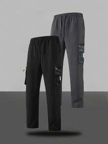 1pc Men's Autumn/Winter Casual Cargo Pants, Straight Leg Multi-Pocket Outdoor Trousers - Black - View 2