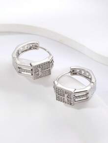 1 Pair Elegant Luxury Fashion Geometric Heart Hollow Fully Rhinestone Earrings, Suitable For Evening Party - Yellow Gold - View 7