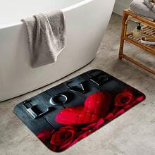 1pc/3pcs/4pcs Valentine's Day LOVE Rose Flower Heart Multifunctional Bathroom Decor Shower Curtain Set, Free 12 Hooks Included, Elegant Holiday Atmosphere, Bathroom Mat, U-Shaped Toilet Mat And Round Toilet Mat, Suitable For All Scenarios Bathroom Set - Multicolor - View 14
