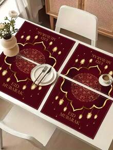 1pc Moon Pattern Table Runner, 4pcs Moon Pattern Placemats, Suitable For Holidays, Parties, Birthdays, Dinners, Kitchen & Dining Room Table Decor, Applicable For All Seasons, Home Textile Decoration - Multicolor - View 15