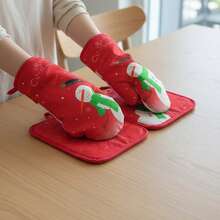 Manoplas y agarraderas navideñas con bonito estampado, antideslizantes y resistentes al calor, para cocina - Burdeos - Ver 5