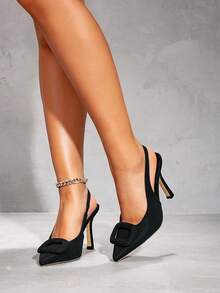 女士黑色方扣尖头细高跟鞋，欧美风格，适合晚宴派对 - 黑色 - 查看 5
