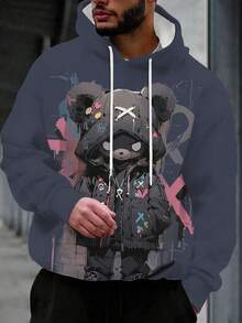 Men's 3D Printed Fashionable & Unique Pattern Pullover Hoodie With Drawstring And Pockets, Long Sleeve Sweatshirt For Spring, Autumn And Winter - Multicolor - View 4