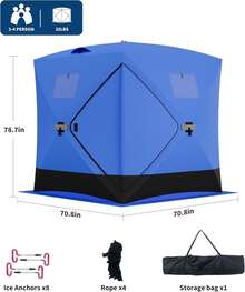 Pop Up Ice Fishing Tent Insulated Ice Fishing Shelter Portable Hub-Style Shelter Shanty Windproof And Warm, Multiple Sizes For 1 To 8 Person - Màu xanh lam - Xem 3