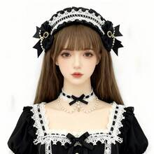 2pcs Gothic Cross Lolita Style Headband + Choker Set, For Cosplay, Party, Photography, Lolita Dresses, Gothic, Elegant Headpiece With Intricate Lace Details Valentine's Day Costume