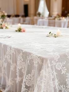 1 pieza Tela de encaje francés blanco para arco, suministros de decoración para fondo de fiesta de boda, decoración de mesa de fiesta de cumpleaños, hilo de embalaje de flores, tela de arco de boda para decoración, organza decorativa para respaldo de silla, favor de fondo de fiesta de novia, decoración de baby shower, bordes de encaje elegantes adecuados para decoración de cubrecamas, decoración de fiesta de San Valentín, decoración navideña