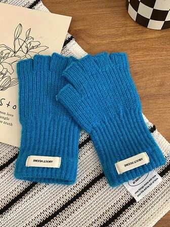 1 par de guantes sin dedos de punto de unicolor y de moda para mujer, adecuados para el uso diario en otoño/invierno y para mantener el calor + Equipo de invierno + Guantes de oso + Navidad