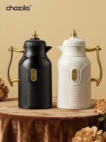 1pc Large-Capacity Insulated Kettle, Gold-Plated Style Teapot, Coffee Kettle, Hot Water Bottle, Press-Type Glass Inner Liner Insulated Flask