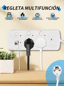 Regleta Multicontacto,Extensión de enchufe para,salida de regla Universal múltiple, placa de extensión eléctrica con enchufe de interruptor USB, reglas de alimentación,para Dormitorio, Hogar, Dormitorio u Oficina. - Blanco - Ver 1