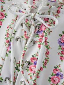 Womens Y2k Floral Cami Tank Tops Vintage Lace Trim Back Tie Up Spaghtti Strap Low Cut Slim Fit Camisole Crop Tops Summer Sexy Backless Sleeveless Vest Shirt Daily Casual Going Out Tops Aesthetic Clothes Party Club Beach Vacation Streetwear - 白色 - 查看 10