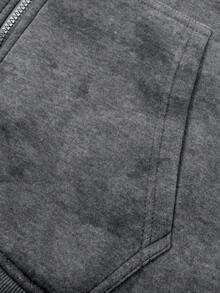 Men's Casual Hooded Sweatshirt With Drawstring, Loose Fit, Full Zip Design, Kangaroo Pocket, Grey Tie Dye Pattern, Regular Length, Suitable For Everyday Casual Wear, Spring/Autumn