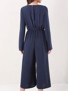 Jumpsuit | Long Sleeve, Wide Leg | Machine Washable | Casual, Elegant | Weekend Outing, Dating | Fashionable - Blue - View 3