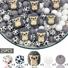 25/49/56 piezas Juego de cuentas de silicona con forma de erizo 3D lindos - Cuentas con forma de erizo de color marrón, rosa, café, gris - Ideal para manualidades DIY como llaveros, collares, pulseras, bolígrafos decorativos, joyería y colgantes - Adecuado para volver a la escuela, Halloween, Navidad, regalos festivos, regalos de cumpleaños - Erizo adorable en 3D - Ver 16