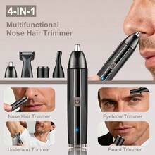 4-In-1 USB Rechargeable Grooming Kit: Multi-Functional Trimmer For Nose Hair, Ear Hair, Beard And Eyebrow Grooming, Portable Design, Ideal For Men's Personal Care And Holiday Gifts, Convenient For Travel. 500mAh Battery Capacity. - Black - View 5
