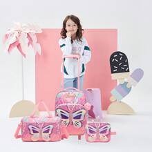 儿童带轮行李箱套装，可爱猫咪图案软壳旅行箱，16英寸登机箱，带旅行袋，符合航空公司规定