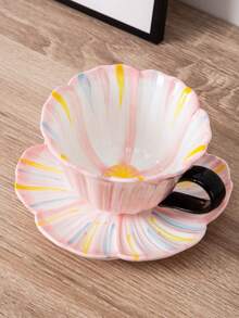 Cabin Kangaroo 一套彩色渐变花卉手绘花瓣边陶瓷咖啡杯碟套装，复古手工下午茶杯，马卡龙色早餐杯，礼品之选 - 彩色 - 查看 15