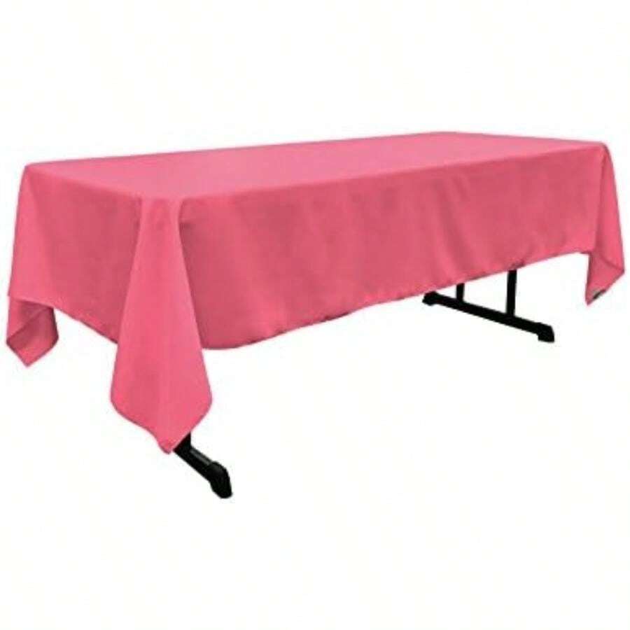 LA Linen - Mantel Rectangular de Popelina de poliéster Lavable, Resistente a Las Manchas y Las Arrugas, 60 x 102, Mantel de Tela para cenar, Cocina, Fiesta, día Festivo, 60 x 102 Pulgadas, Amarillo(Hot Pink) - Multicolor - Ver 1
