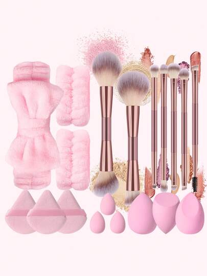 19PCS Makeup Tools Set Including:7PCS Double-Headed Makeup Brushes+3PCS Makeup Sponges+3PCS Mini Makeup Sponges+3PCS Triangle Powder Puffs+1pc Hair Tie+2PCS Hand Bowl Strap.Foundation Blend Beauty Sponge, Liquid, Cream And Powder Flawless, Multi-Colored Makeup Sponge, Latex-Free Dry And Wet Foundation For All Skin Types.All-In-One | Beginner-Friendly & Gift-Ready | Perfect For Newbies/Her,Travel,Travel Essential,Valentine's Day,Cheap,Travel Makeup Brush,Gifts For Women,Makeup Artist,Professional Complete Makeup Kit